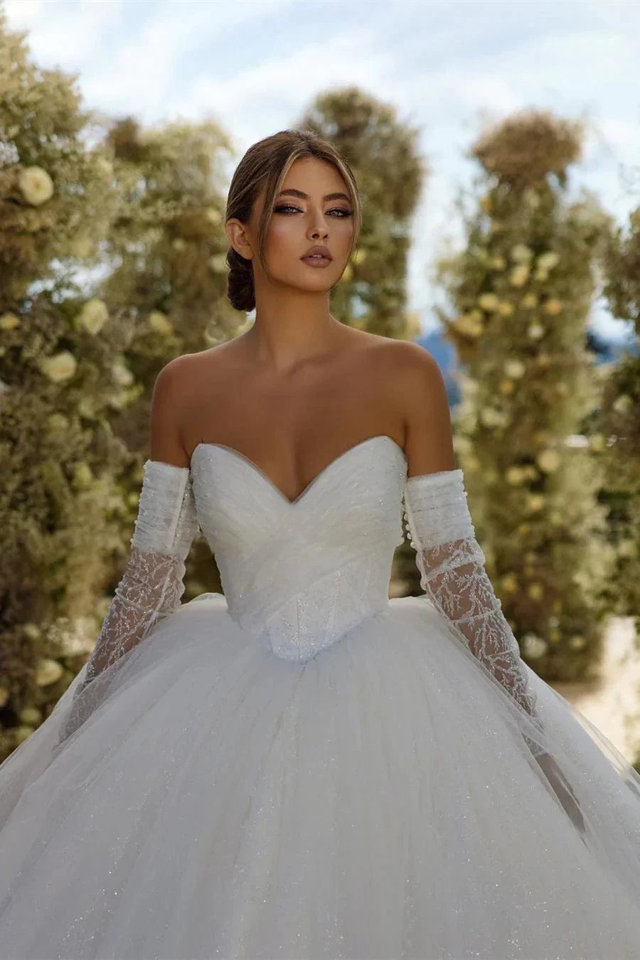 Charming V-neck Sleevless Glitter A-line Wedding Dress With Train by misshow.com