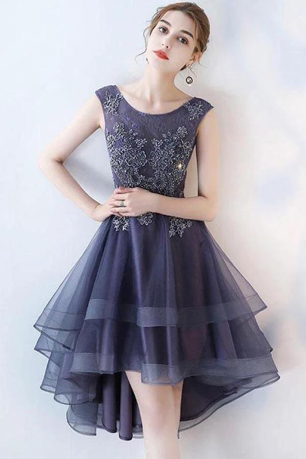 Ruffle Scoop Navy Lace Cute Homecoming/Party Dresses PD108 by pgmdress