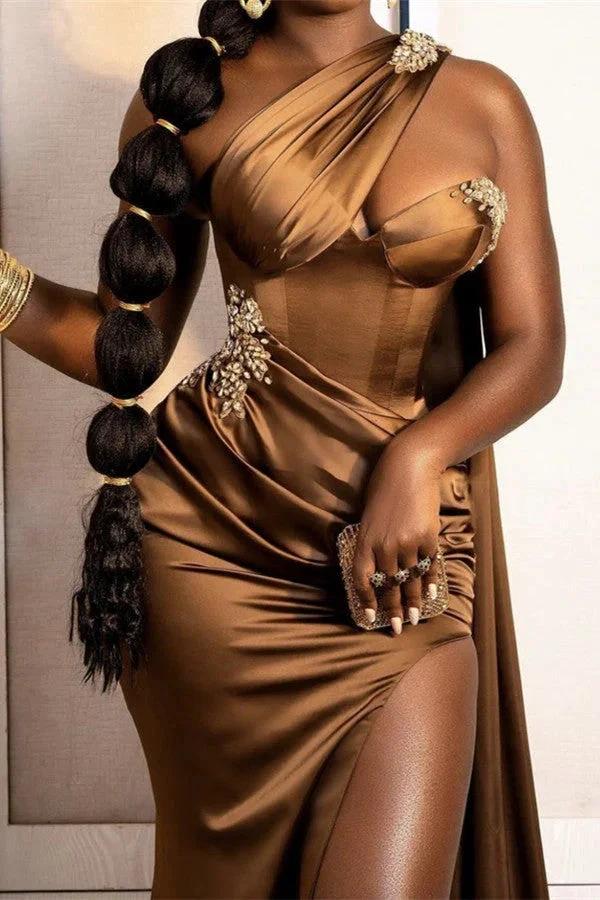 Chic Floor Length Sleeveless Mermaid Satin Prom Dress with Split by misshow.com
