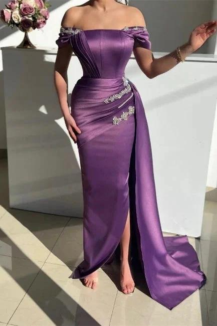 Chic Grape Strapless Off the Shoulder Floor Length Mermaid Prom Dress by misshow.com