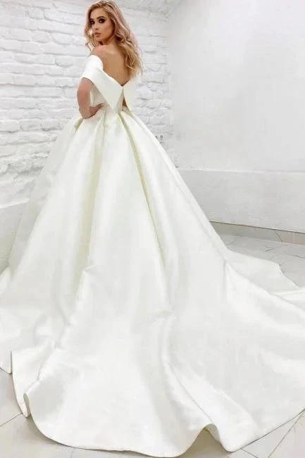 Chic Long A-line Off-the-shoulder Ivory Simple Sleeveless Wedding Dress by misshow.com