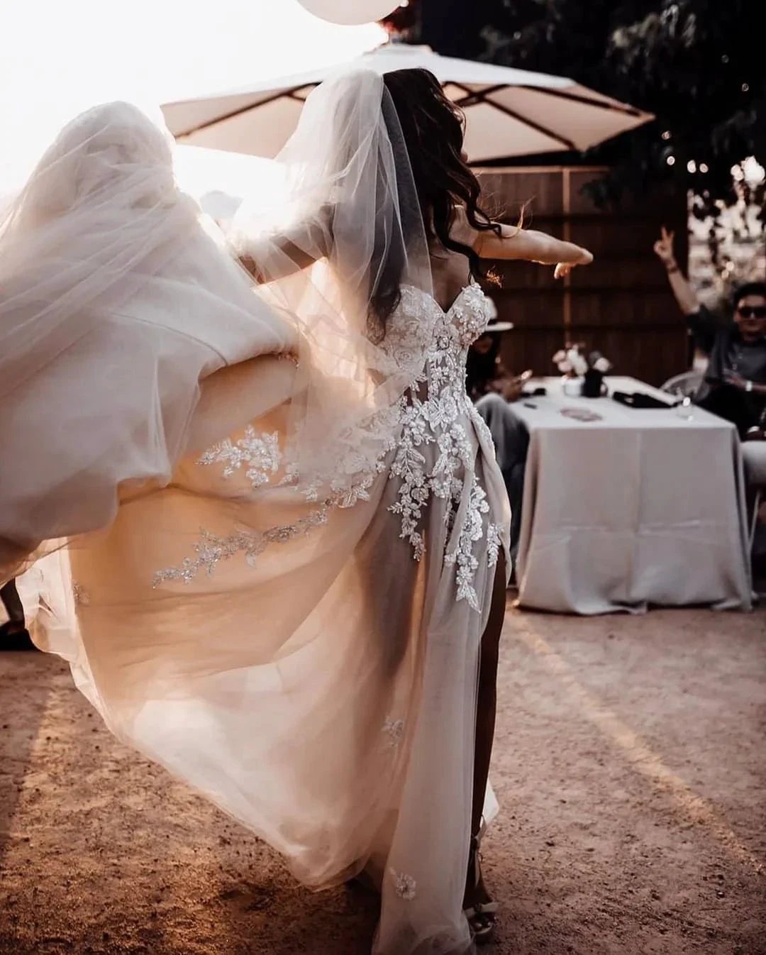 Chic Long A-line Sweetheart Lace Tulle 3D Floral Wedding Dress by BIZTUNNEL