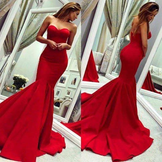 Chic Long Mermaid Sweetheart Satin Red Prom Dress by BIZTUNNEL