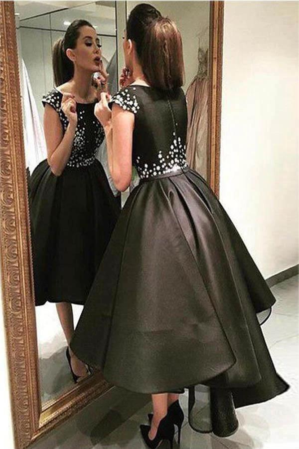 Chic Modern Sparking Beading High Low Black Organza Homecoming Dress PG178 by pgmdress