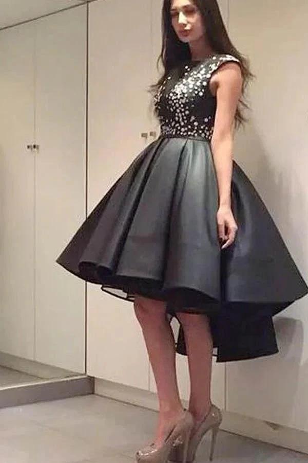 Chic Modern Sparking Beading High Low Black Organza Homecoming Dress PG178 by pgmdress