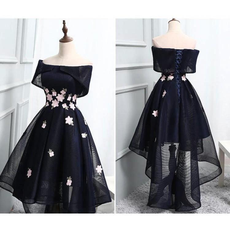 Chic Off-the-Shoulder Appliques Short High Low Homecoming Dress PD250 by pgmdress
