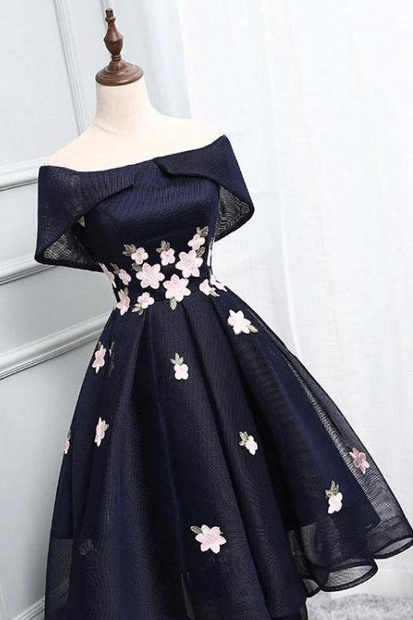 Chic Off-the-Shoulder Appliques Short High Low Homecoming Dress PD250 by pgmdress