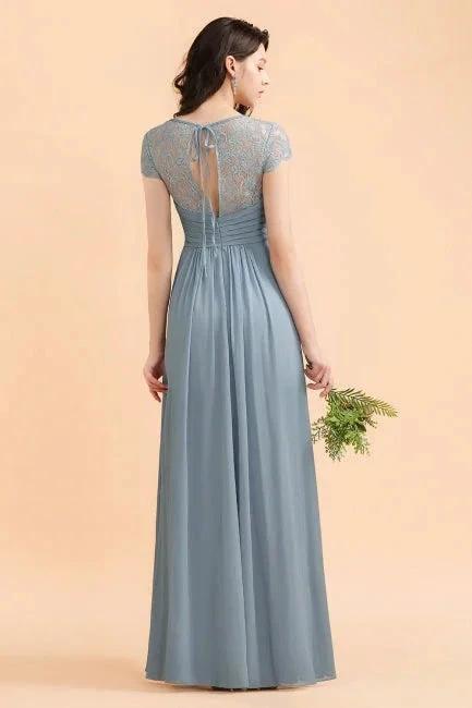 Chic Short Sleeves Lace Chiffon Bridesmaid Dress with Ruffles by misshow.com