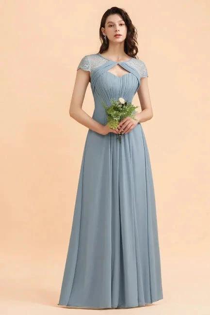 Chic Short Sleeves Lace Chiffon Bridesmaid Dress with Ruffles by misshow.com