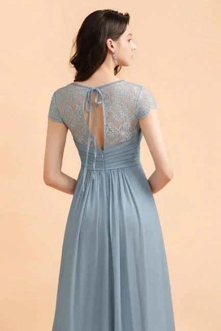 Chic Short Sleeves Lace Chiffon Bridesmaid Dress with Ruffles by misshow.com
