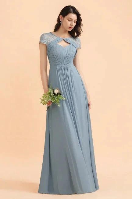 Chic Short Sleeves Lace Chiffon Bridesmaid Dress with Ruffles by misshow.com