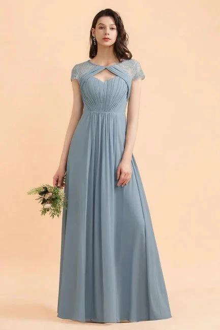 Chic Short Sleeves Lace Chiffon Bridesmaid Dress with Ruffles by misshow.com