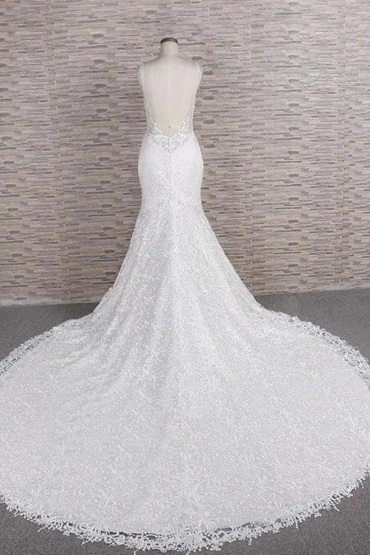 Chic Spaghetti Strap Appliques Mermaid Elegant Wedding Dresses by misshow.com
