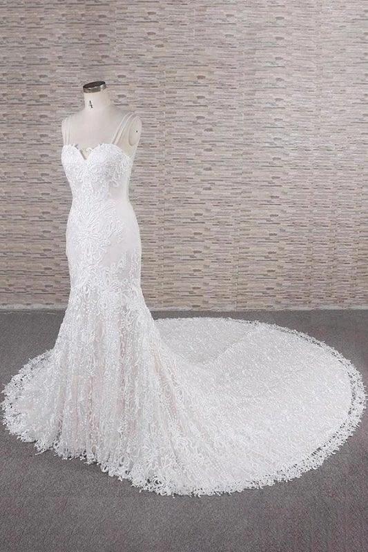 Chic Spaghetti Strap Appliques Mermaid Elegant Wedding Dresses by misshow.com