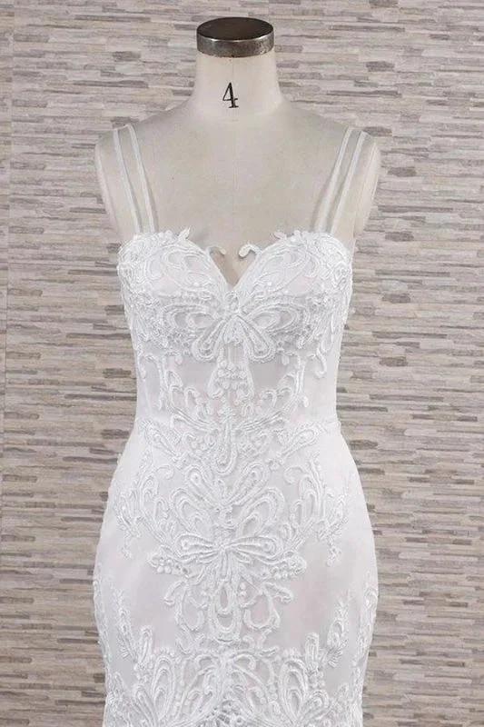 Chic Spaghetti Strap Appliques Mermaid Elegant Wedding Dresses by misshow.com