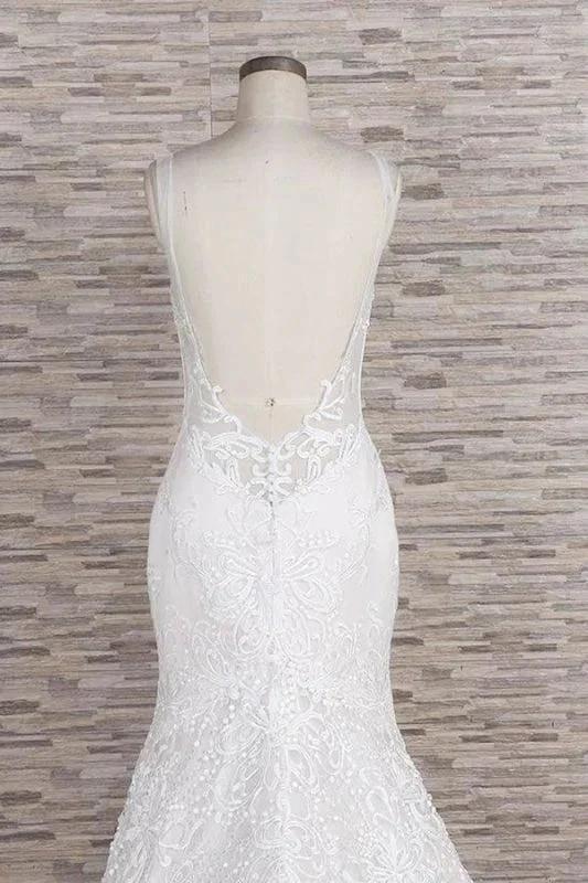 Chic Spaghetti Strap Appliques Mermaid Elegant Wedding Dresses by misshow.com