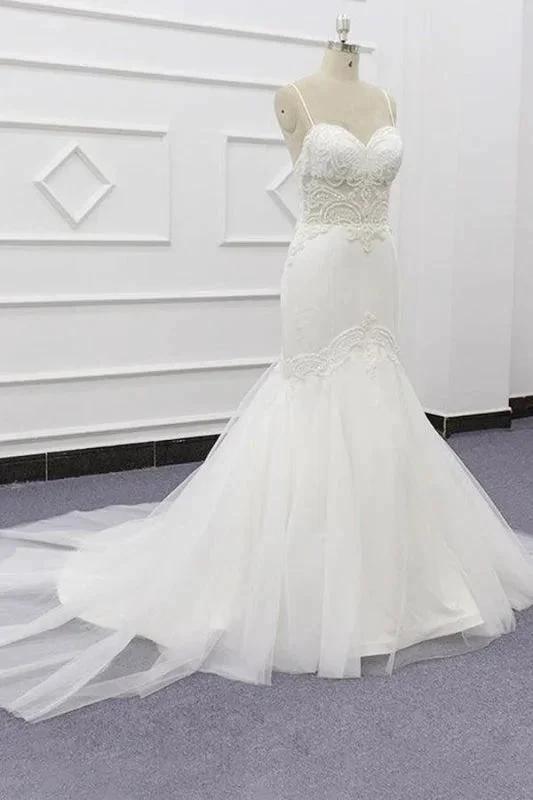Chic Spaghetti Strap Beading Mermaid Elegant Wedding Dresses by misshow.com