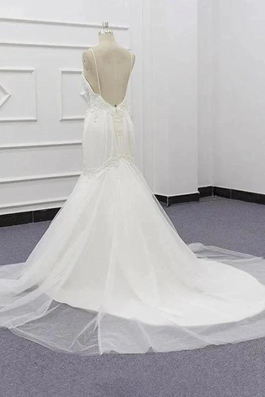 Chic Spaghetti Strap Beading Mermaid Elegant Wedding Dresses by misshow.com