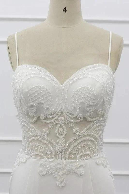 Chic Spaghetti Strap Beading Mermaid Elegant Wedding Dresses by misshow.com