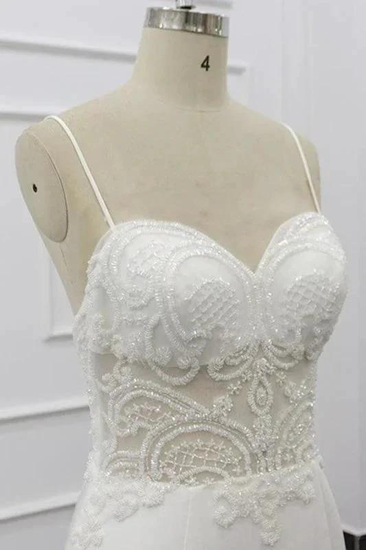 Chic Spaghetti Strap Beading Mermaid Elegant Wedding Dresses by misshow.com