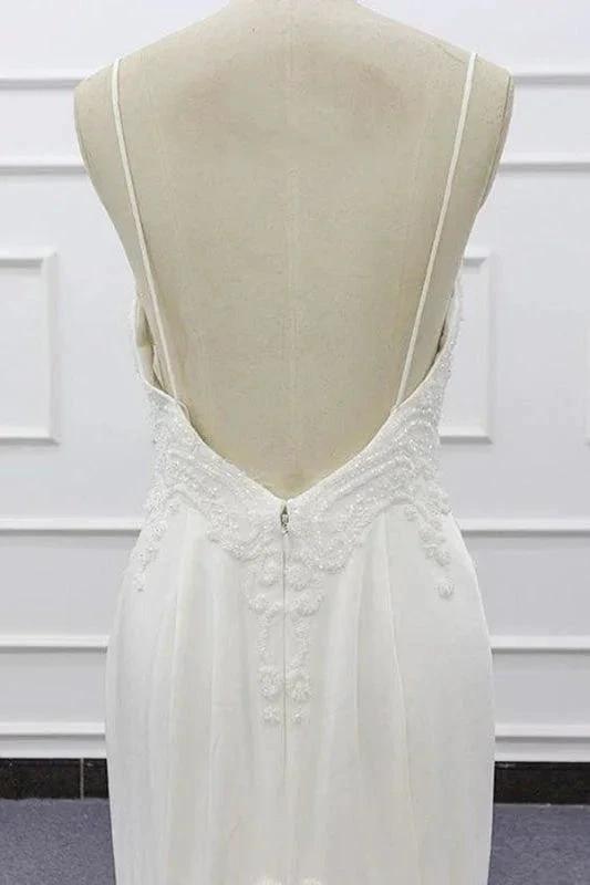 Chic Spaghetti Strap Beading Mermaid Elegant Wedding Dresses by misshow.com