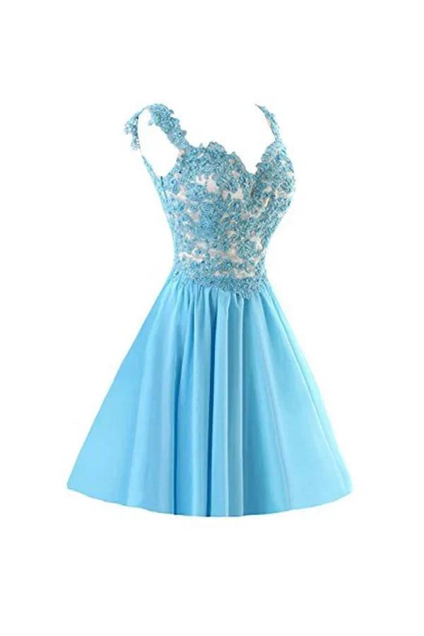 Chiffon Applique Homecoming Dresses Short Prom Dresses With Straps PG091 by pgmdress