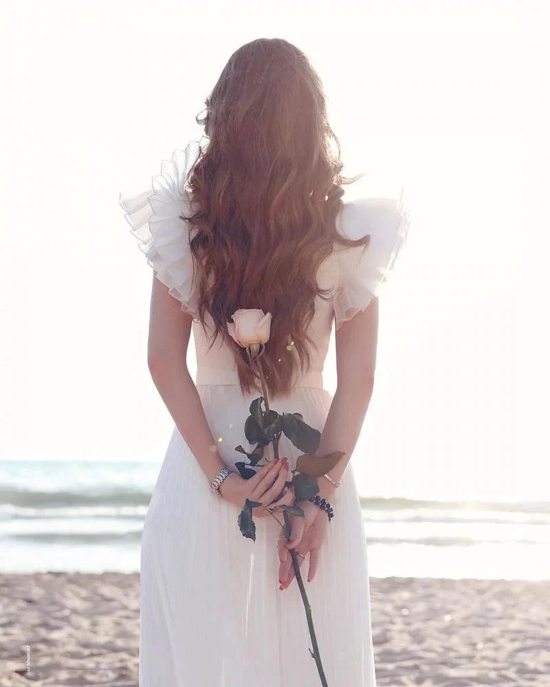 Chiffon Ruffless Sleeves V-Neck Summer Beach Wedding Dress by misshow.com