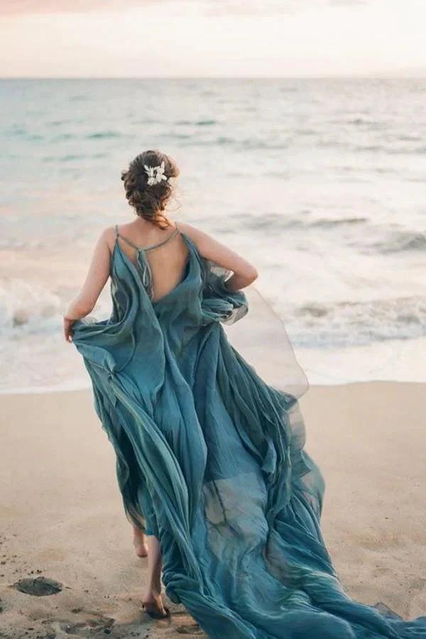 Chiffon Rustic Wedding Dresses Beach Wedding Gown With Court Train WD475 by pgmdress