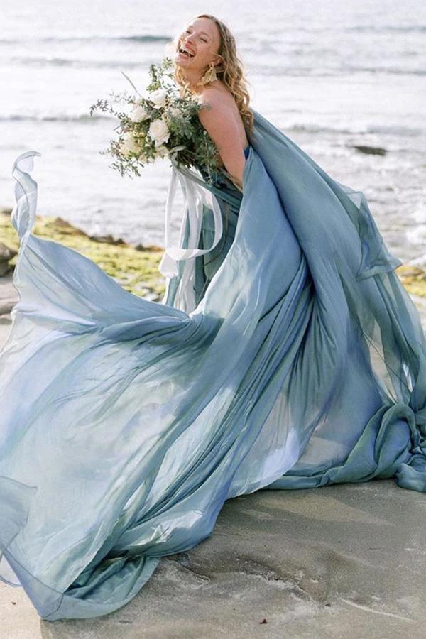 Chiffon Rustic Wedding Dresses Beach Wedding Gown With Court Train WD475 by pgmdress