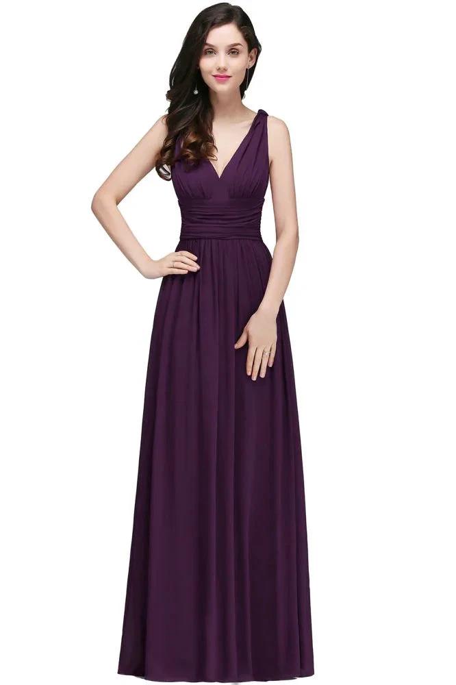 Chiffon V-Neck Floor-length A-line Evening Dresses by misshow.com