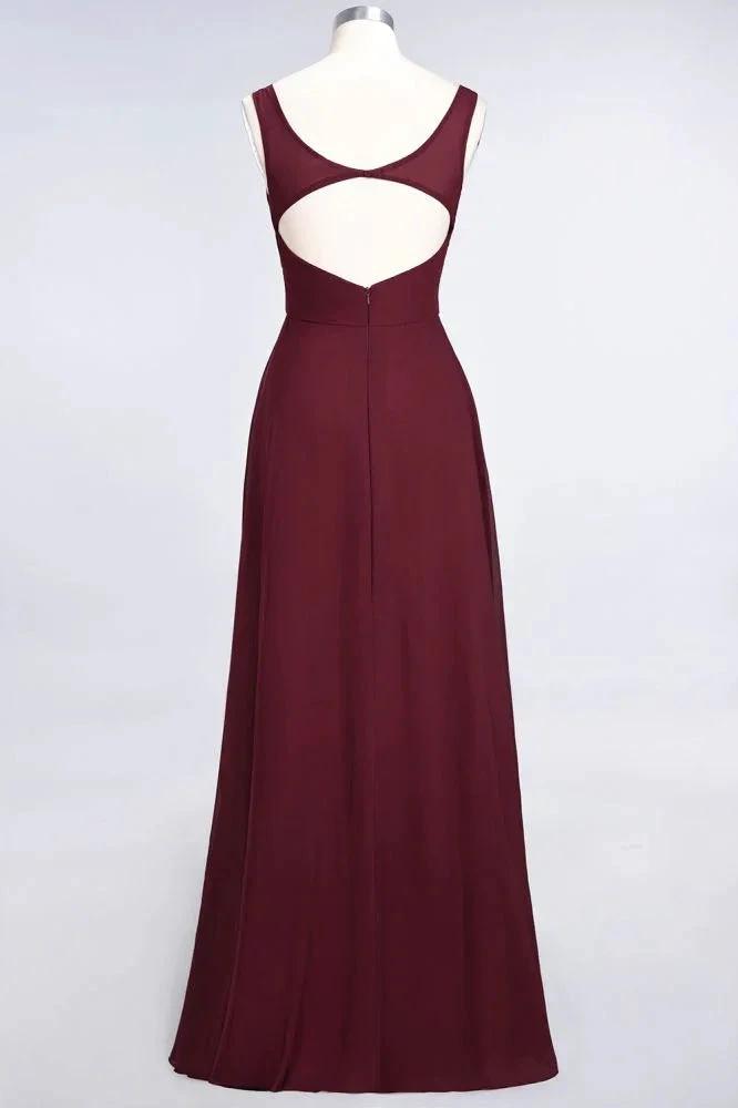 Chiffon V-Neck Straps Sleeveless Ruffles Floor-Length Bridesmaid Dress with Open Back by misshow.com