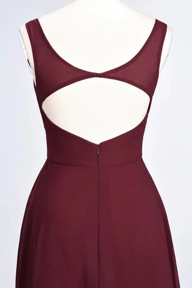 Chiffon V-Neck Straps Sleeveless Ruffles Floor-Length Bridesmaid Dress with Open Back by misshow.com