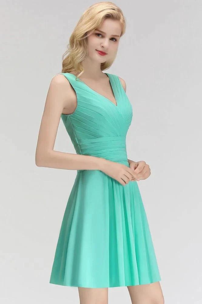 Classic V-Neck Floral Mini Cocktail Dress Sleeveless Chiffon Knee Length Homecoming Dress by misshow.com