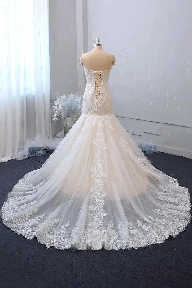 Classy Long Mermaid Sweetheart Backless Appliques Lace Tulle Wedding Dress by BIZTUNNEL
