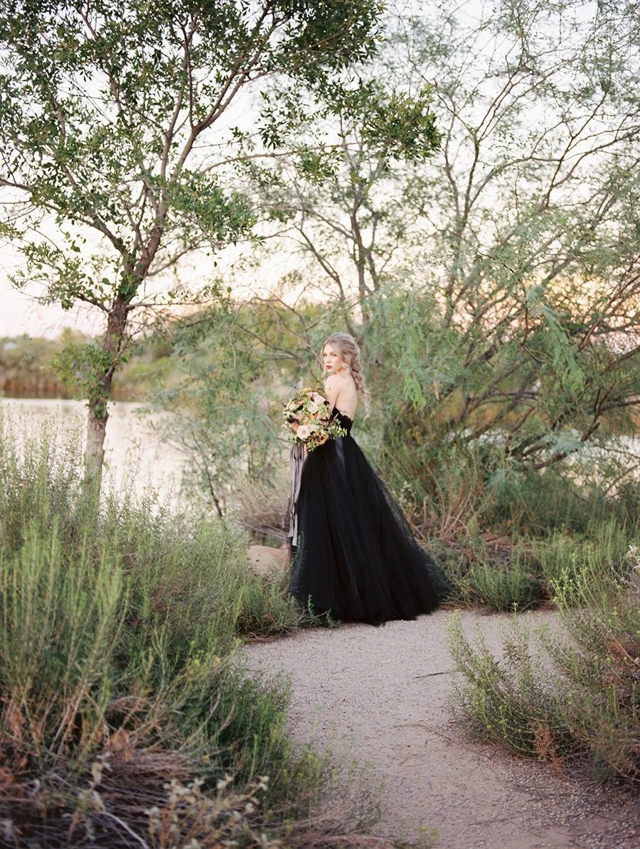 Classy Long Princess Sweetheart Open Back Tulle Black Wedding Dress with Lace by BIZTUNNEL