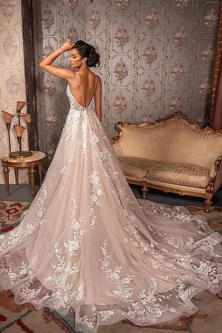 Classy V-neck Appliques Lace Spaghetti Straps Sleeveless A-Line Wedding Dresses by misshow.com