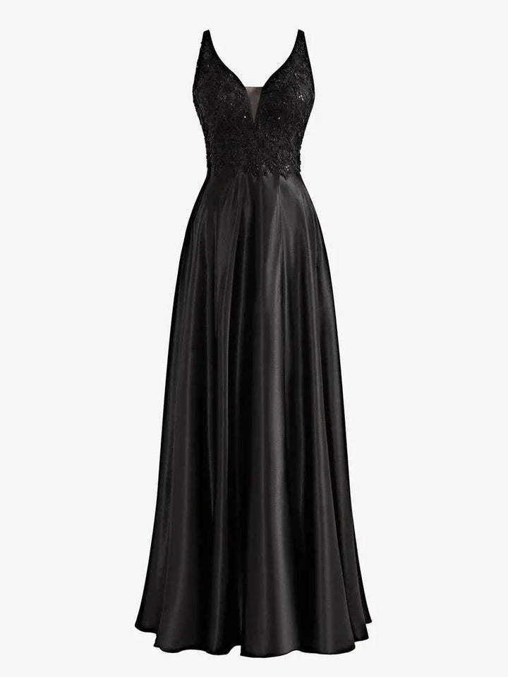 Colette |A-Line V-Neck Satin Prom Dress with Slit by KissProm