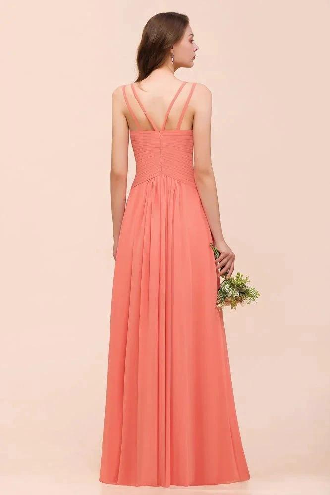 Coral Beach Bridesmaid Dress Front Split Wedding Party Dress by misshow.com