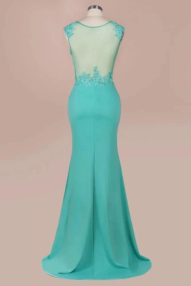 Crew Neck Lace Appliques Chiffon Mermaid Evening Maxi Dress Sleeveless Formal Dress by misshow.com