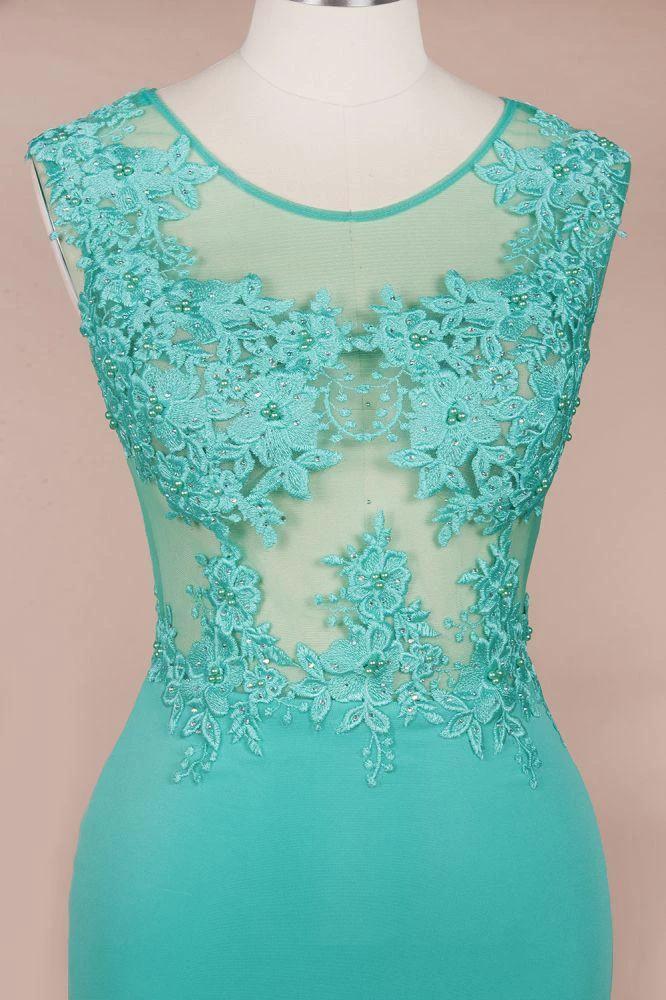 Crew Neck Lace Appliques Chiffon Mermaid Evening Maxi Dress Sleeveless Formal Dress by misshow.com