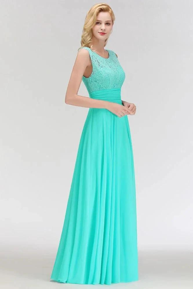 Crew Neck Lace Top Sleeveless Chiffon Bridesmaid Dress Aline Formal Dress by misshow.com
