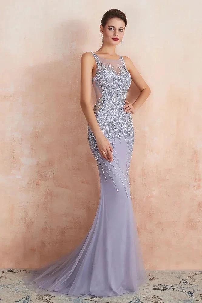 Crew Neck Sleeveless Beading Mermaid Prom Dress Evening Maxi Gown by misshow.com