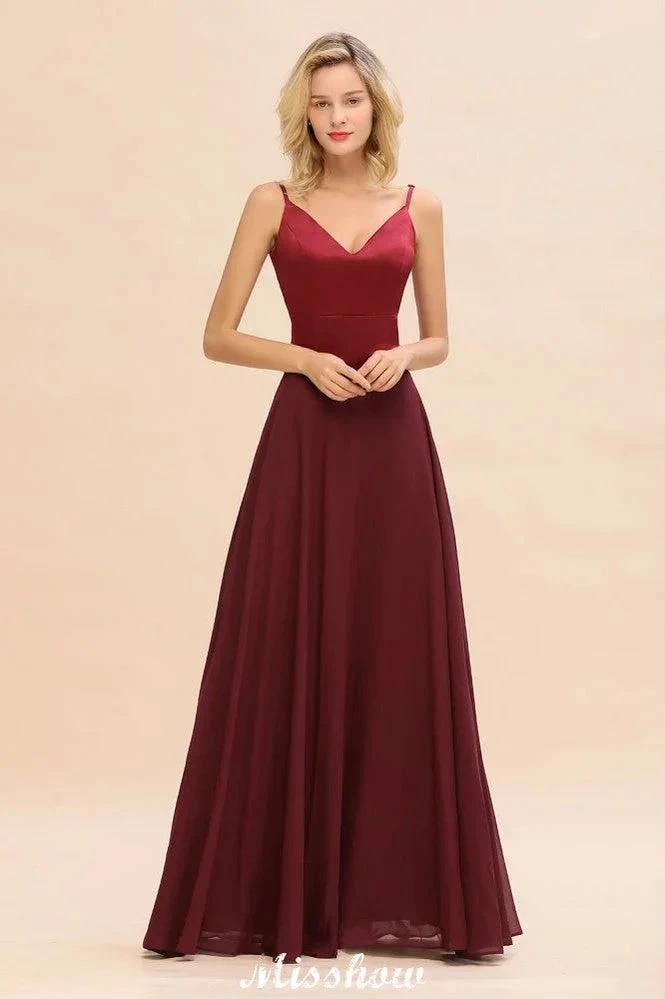Robe de soirée en satin bordeaux, longue jusqu&