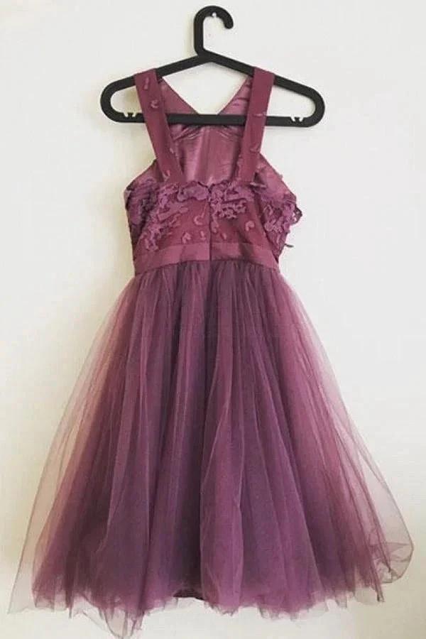 Cute A-line Applique Tulle Purple Homecoming Dresses PD300 by pgmdress