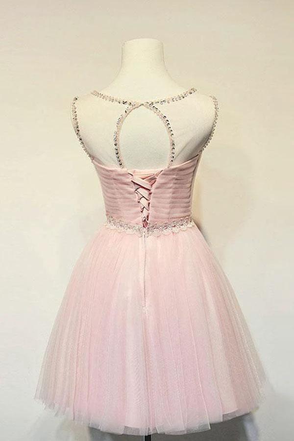 Cute A-line Round Neck Pink Tulle Short Prom Dress Homecoming Dresses PD131 by pgmdress