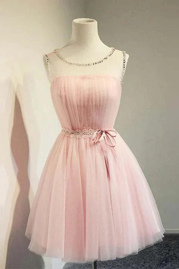 Cute A-line Round Neck Pink Tulle Short Prom Dress Homecoming Dresses PD131 by pgmdress