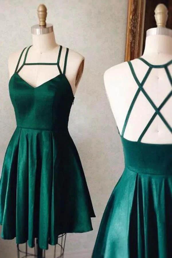 Cute A-line Short Green Satin Homecoming Dress Party Dress PD127 by pgmdress