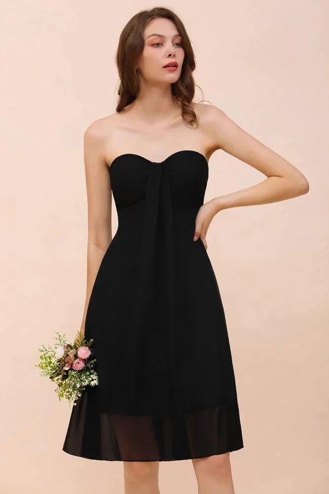 Cute Black knee length Bridesmaid Dress Sweetheart homecoming Dress for Girls by misshow.com