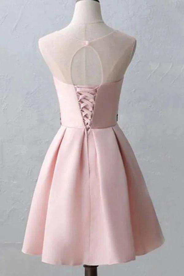 Cute Illusion Scoop Pink Short Homecoming Dresses PD217 by pgmdress