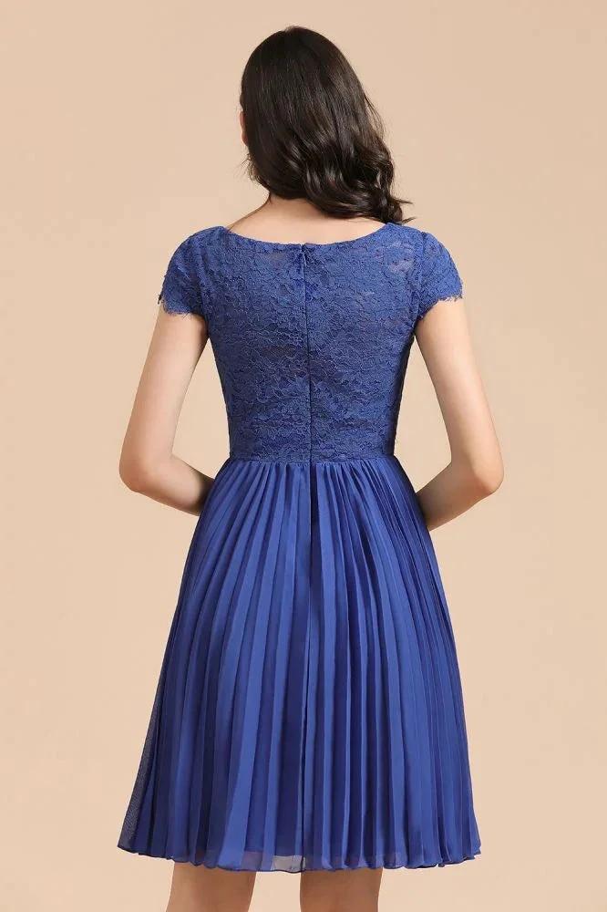 Cute Lace Chiffion Mini Party Dress Short Sleeves Knee Length Homecoming Dress by misshow.com
